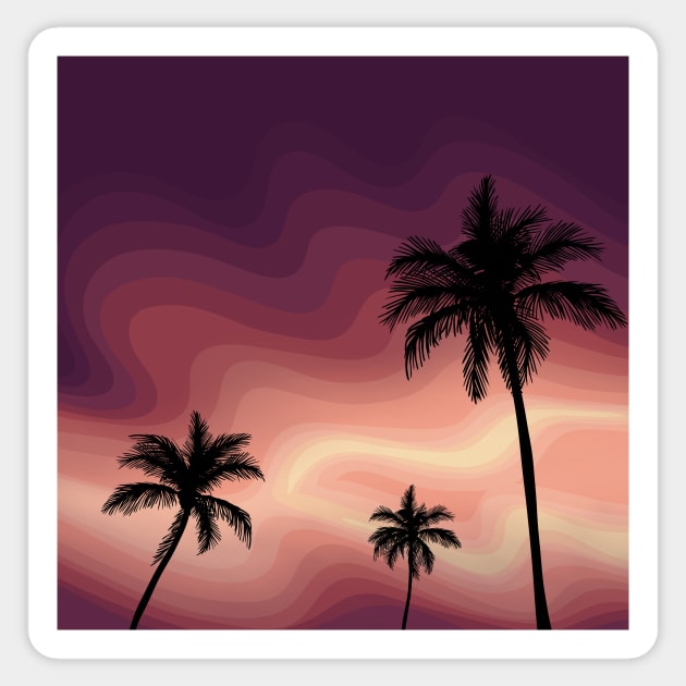 Palm Tree Silhouette Against a Sunset, Landscape Digital Illustration Sticker by AlmightyClaire